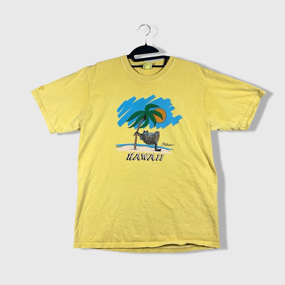 Crazy Shirts T-Shirt Mens M Yellow Hawaii B Kliban Cat Tropical Vacation Hawaii
